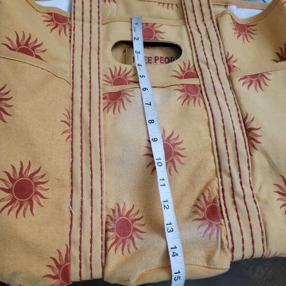 Free People Caravan Canvas Tote Sun Print Yellow Red Large Bag Boho Summer - Picture 7 of 9